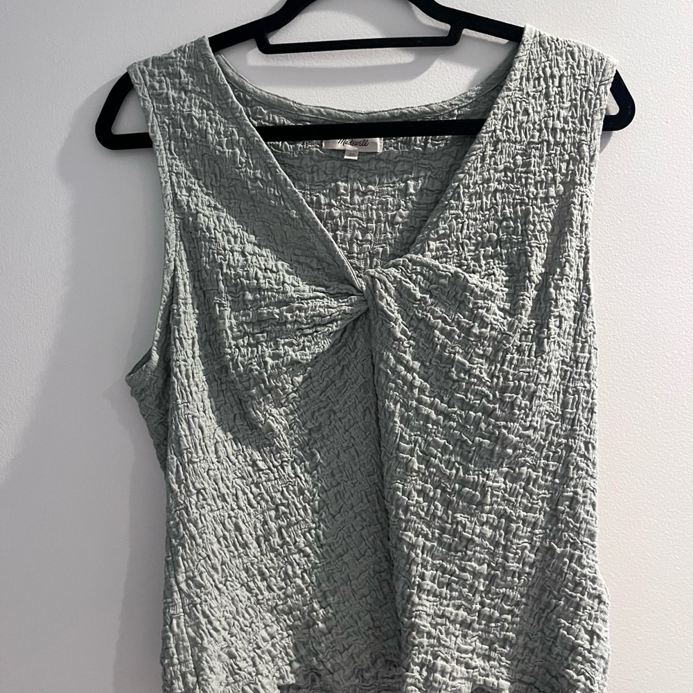 Madewell Green Smocked Tie Front Tank Top